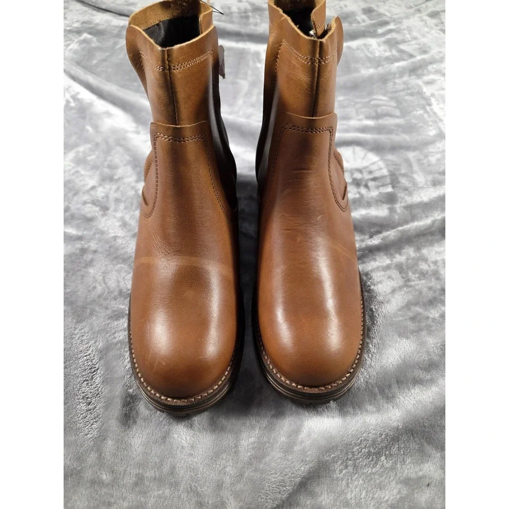 BullBoxer Sz 10 Dorian Ankle Zip Chunky Wedge‎ Leather Boots Brown Cognac